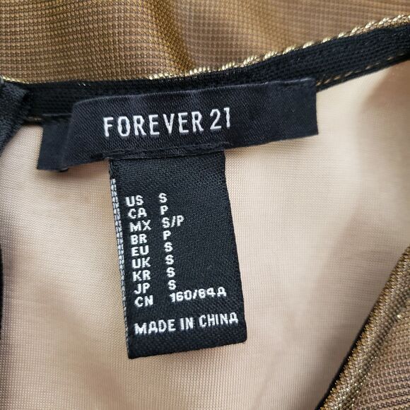 Forever 21 Mini Dress Womens Small Bronze Sleeveless Body Con Black Mesh Zipper - Picture 7 of 8